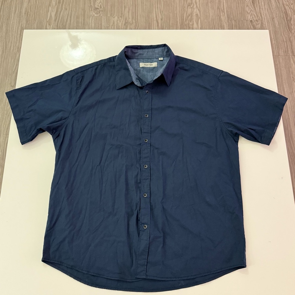 Kenneth Cole Reaction Men Button Short Sleeve Shirt Size 2X Blue